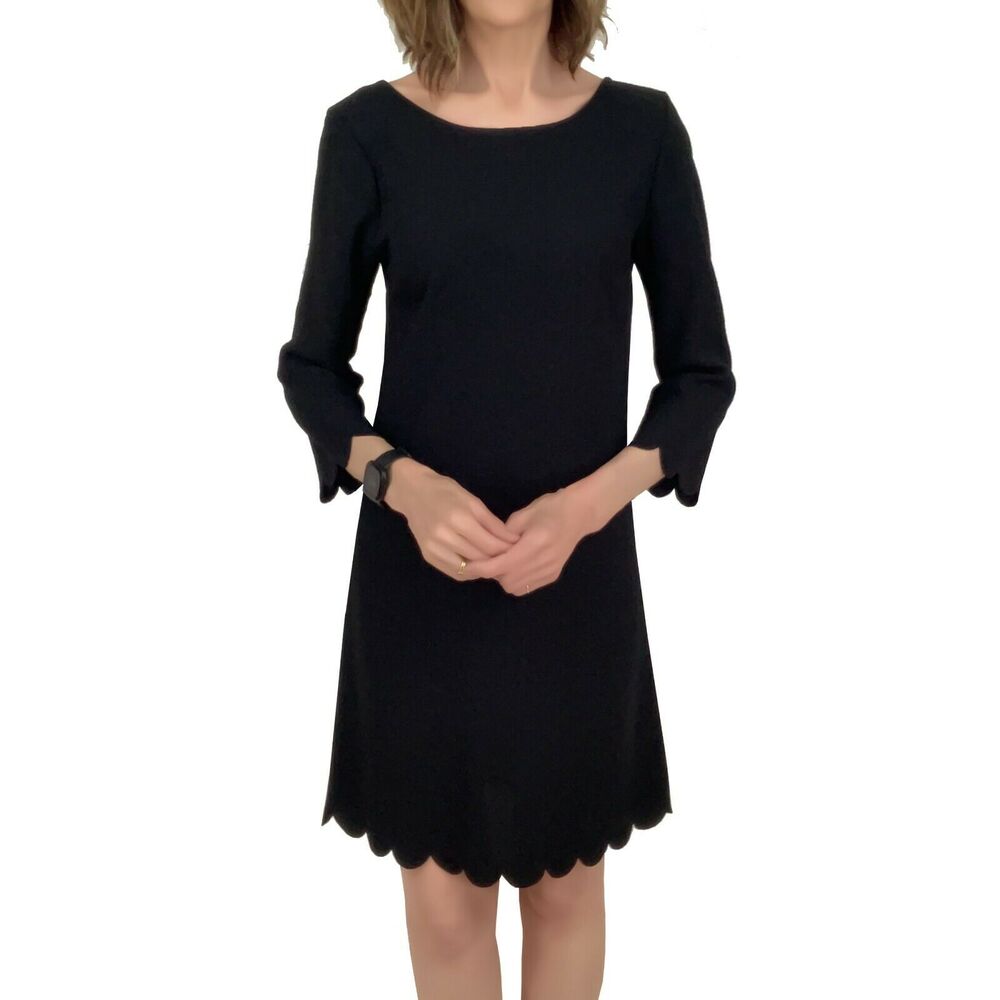 Papermoon for Stitch Fix Shift Dress Sz XS Black Knit Scoop Back Scallop Trim